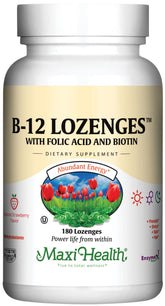 Pastilles Maxi Health B12 fraise emballage, énergie potentielle et routine quotidienne