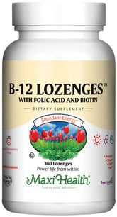Pastilles Maxi Health B12 fraise – emballage pratique pour énergie quotidienne.