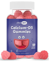 Gommes Maxi Health Calcium D3, bouteille, soutien potentiel des os et immunité.
