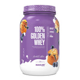 Maxler 100% Golden Whey, bouteille goût myrtille-muffin, plaisir gourmand et protéiné.