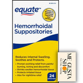 Equate suppositoires 24, emballage clair et pratique à domicile.