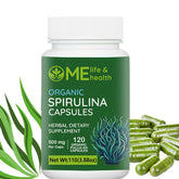 ME LIFE & HEALTH spiruline capsules dans la bouteille, source de protéines végétales et vitamines.