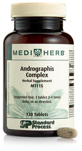 Mediherb Andrographis Complex: bouteille-tablettes, soutien potentiel au système immunitaire au quotidien.