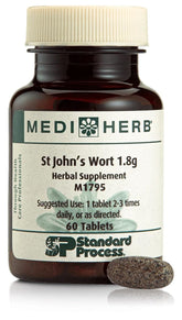 MediHerb Millepertuis – bouteille de 40 comprimés prête à l'emploi pour routine bien-être.
