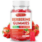 Gommes MEENCCD Berberine en fraise, flacon visible, soutien potentiel à la routine santé.