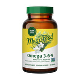 MegaFood Omega 3 6 9: Bouteille visible pour un apport végétal quotidien.