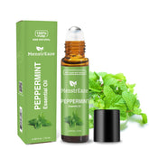 MenstrEaze roll-on menthe poivrée sur les tempes pour une fraîcheur ciblée.