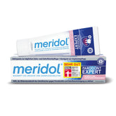 Tube Meridol Parodont Expert, dentifrice prêt pour une routine bucco-dentaire quotidienne