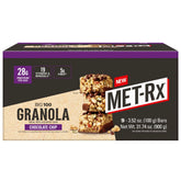 MET-Rx Big 100 Barre Granola chocolat et pépites, emballage pratique pour collation.