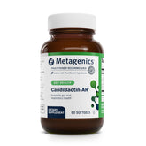 Metagenics CandiBactin-AR, bouteille avec capsules molles, confort digestif potentiel.