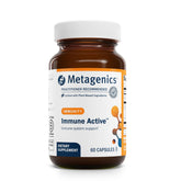 Metagenics Immune Active: bouteille et étiquette visibles pour le conditionnement et le dosage.