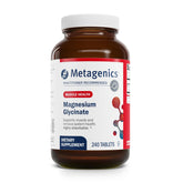 Metagenics Magnesium Glycinate – bouteille et versement, soutien potentiel à la relaxation et au sommeil