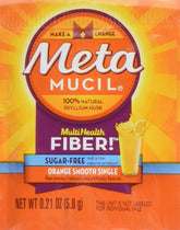 Metamucil Fibre Singles Orange Smooth sans sucre, sachets pratiques pour le soutien digestif quotidien.