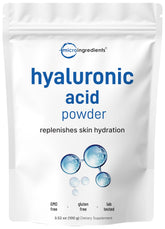 Micro Ingredients acide hyaluronique poudre visages, hydratation légère pour peau quotidienne.
