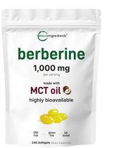 Micro Ingredients Berberine 1000mg, bouteille, soutien potentiel à l'absorption grâce au MCT