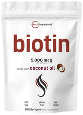 Micro Ingredients Biotine 5000mcg : capsules molles en bouteille, soutien beauté quotidien potentiel
