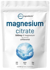 Micro Ingredients Magnésium Citrate en poudre dans une bouteille, pratique au quotidien.