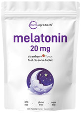 Mélatonine Micro Ingredients 20 mg, tablettes sublinguales, dissolution rapide pour un endormissement potentiel.