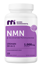 NMN Complex de Micro Ingredients, bouteille visible, potentiel soutien énergie quotidienne.