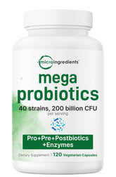 Micro Ingredients Probiotiques: bouteille 200 milliards CFU soutient potentiellement la digestion.