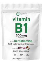 Micro Ingredients Vitamine B1, bouteille de gélules pour énergie quotidienne.