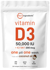 Micro Ingredients vitamine D3 et K2 en bouteille, apport hebdomadaire pratique pour les os.