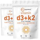 Micro Ingredients vitamine D3-K2 – bouteille de 600 gélules molles faciles à avaler