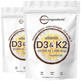 Micro Ingredients Vitamine D3 et K2 MK7, capsules douces avec huile de coco facilitant l'absorption.