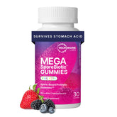 MegaSporeBiotic KIDS gommes saveur fruits multiberry – peut soutenir potentiellement la diversité intestinale et l’immunité.