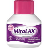 MiraLAX laxatif en poudre sans goût dans sa bouteille.
