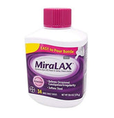 MiraLAX poudre laxatif en boîte neuve, prête à l'emploi, sans goût.