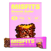 Misfits barres protéinées véganes : cœur brownie fudgy et nappage caramel, énergie gourmande.