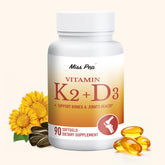 MISS PEP D3 K2 5000UI bouteille softgels vue d'ensemble soutenant la structure osseuse