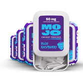 MOJO Energy Pouches emballage bleu framboise, énergie pratique en déplacement