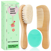 Brosse Molylove pour bébé avec poils de chèvre doux massant le cuir chevelu.