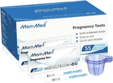 MomMed test grossesse avec emballage compact et 55 bandelettes, pratique à domicile.