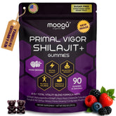 Gommes Moogu Organics Shilajit, bouteille ouverte, énergie naturelle sans crash