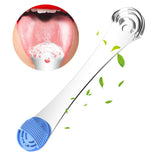 Grattoir Moosec en inox 2 en 1 pour nettoyer la langue et favoriser une haleine plus fraîche.