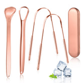 MORGLES ensemble 4 grattoirs langue en métal pour une hygiène buccale efficace.