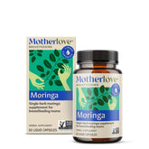 Motherlove Moringa – capsules liquides sur emballage bio, soutien potentiel à l'allaitement.