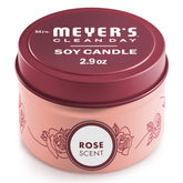 Bougie Rose Mrs. Meyer's Clean Day dans sa boite en tin, parfum durable.