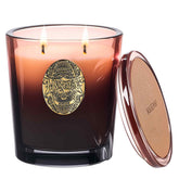 Bougie M&SENSE grande en soya acajou santal noir pour une ambiance durable et enveloppante.