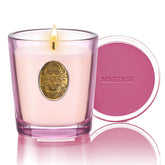 Bougie M&SENSE en cire de soja, eau salée et rose pâle, parfum durable.