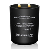 Bougie M&SENSE en pot verre, parfum Lavande Vanille, ambiance reposante.