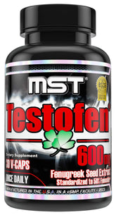 MST Testofen capsules visibles dans la boîte, formulation robuste pour énergie et bien-être.