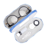 Muf 2 en 1 étui lentilles et lunettes avec miroir intégré, pratique en déplacement.