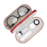 Étui MUF double-face pour lunettes et lentilles avec miroir, pratique en voyage.