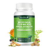 Mulittea Moringa Capsules, bouteille et étiquette, soutien potentiel à l'énergie et immunité.