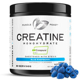 Muscle Feast Creapure poudre-framboise-bleue, goût agréable pour l'entraînement.