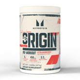 Myprotein Origin Pre-Workout Fraise boîte: énergie durable et concentration améliorée.